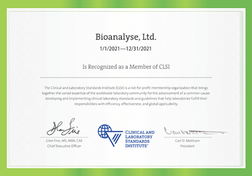 Bioanalyse - CLSI Certificate of Membership 2018